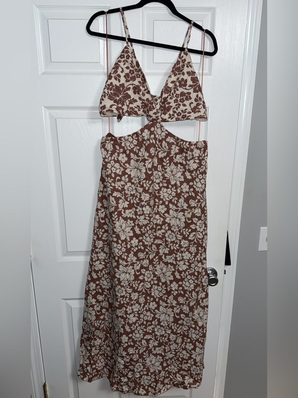 Abercrombie & Fitch Brown and Cream Floral Cutout Maxi Dress
